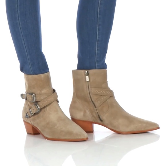 Frye Ellen Suede Buckle Short Boots - Picture 2 of 8